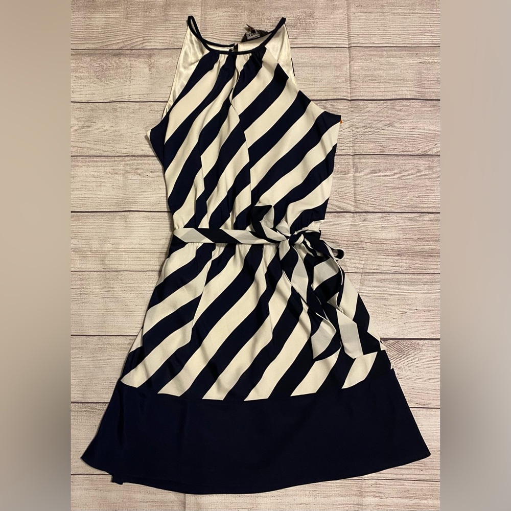 Express Navy and Cream Striped Halter Dress